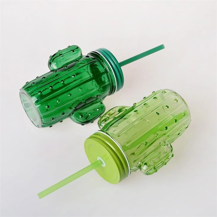 Glass Cactus Jar With Straw