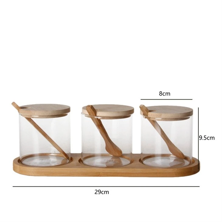 3pcs Storage Jar Set With Wooden Base&Spoon suppliers